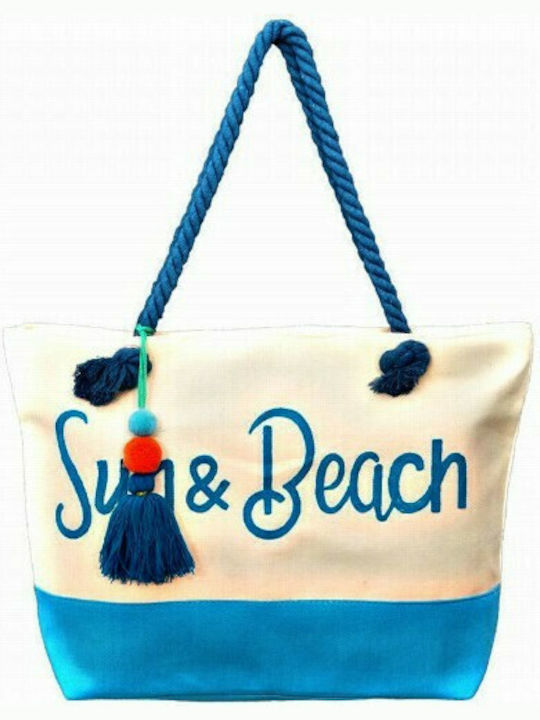 Sun & Beach Υφασμάτινη Τσάντα Θαλάσσης Μπεζ/Τιρκουάζ