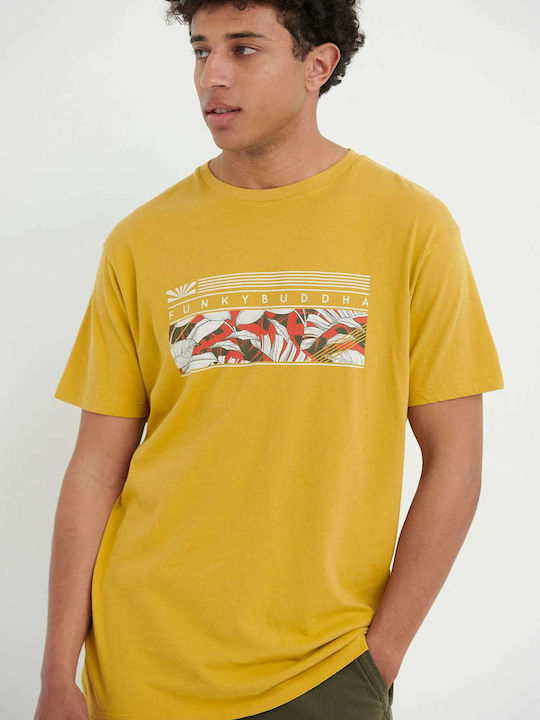 Funky Buddha Ανδρικό T-shirt Dirty Lime με Στάμπα