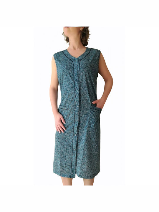 Women's Sleeveless Robe Cotton Fabric Green