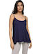 Women's Summer Cotton Top with Spaghetti Straps Navy Blue