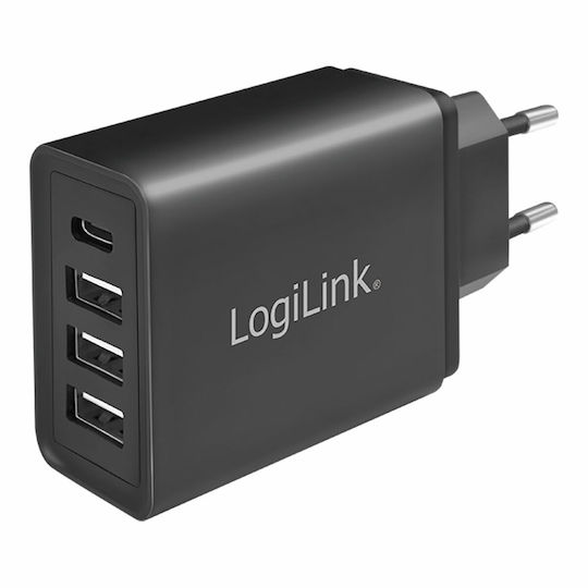 LogiLink Φορτιστής Χωρίς Καλώδιο με 3 Θύρες USB-A και Θύρα USB-C 27W Μαύρος (PA0221)