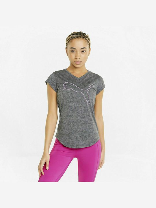 Puma Favorite Heather Women's Athletic T-shirt Fast Drying with V Neck Fuchsia