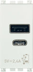 Vimar Arke Power Socket with 2 USB Ports White