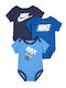 Nike Set Baby-Unterwäsche-Strampler Kurzärmelig Blau 3Stück