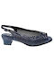 B-Soft Anatomic Leather Peep Toe Navy Blue Low Heels with Strap