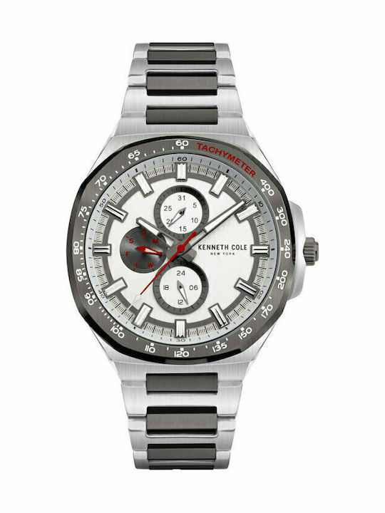Kenneth Cole Ανδρικό Ρολόι 43.5mm Χρονογράφος Μπαταρίας με Ασημί Μεταλλικό Μπρασελέ