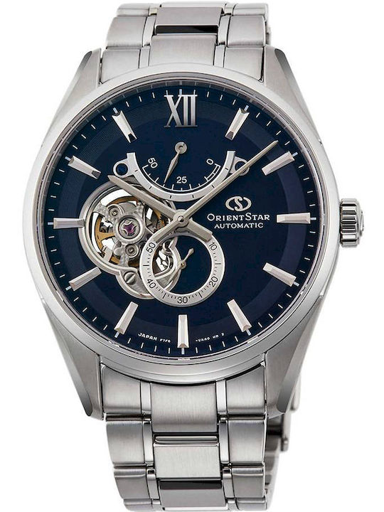 Orient Star Ανδρικό Ρολόι 41mm Αυτόματο με Ασημί Μεταλλικό Μπρασελέ