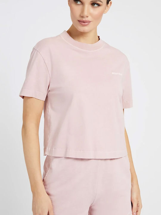 Guess V2GI06K8HM0 Summer Women's Cotton Blouse Short Sleeve Pink V2GI06K8HM0-G6X8