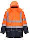 Portwest Work Jacket Reflective with Removable Fleece Lining and Detachable Hood Orange