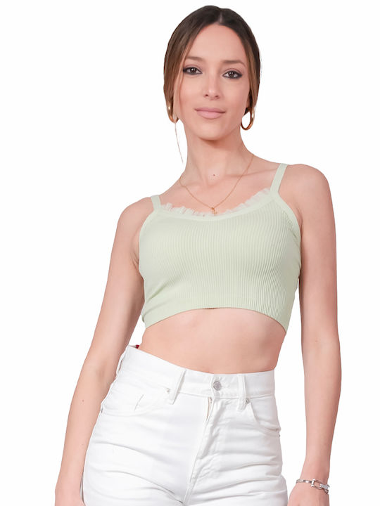 Guess Γυναικείο Crop Top Αμάνικο Καλοκαιρινό Πράσινο