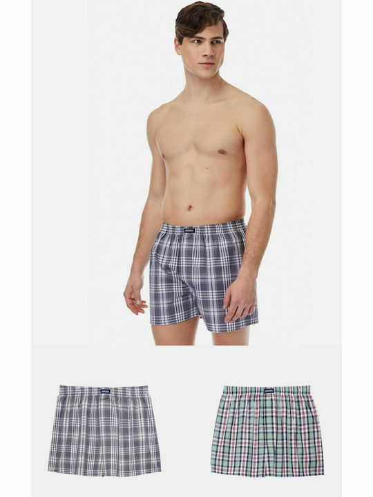 Minerva Men's Boxers Green / Grey Checkered 2Pack