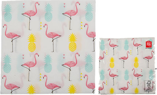 Χαρτοπετσέτες "Ananas und Flamingo" 33x33cm Bunte 33x33cm. 20Stück