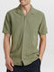 Short-sleeved Linen Shirt in Wide Line Khaki