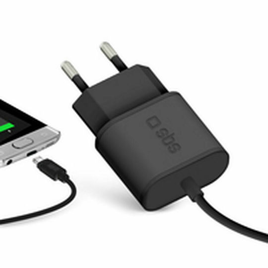 SBS Ladegerät mit integriertem Kabel Micro-USB Schwarzs (TETRMICRO21AFAST)