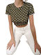 Glamorous pentru Femei Crop Top cu Mâneci Scurte Kaki