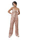 Glamorous Women's Summer Blouse Satin with Straps Animal Print Beige/Peach
