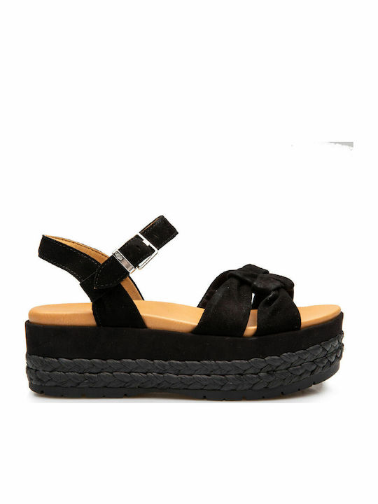 Neusch Women's Flat Sandals with Strap Flatforms in Black Color