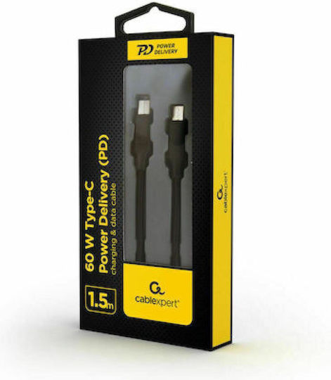 Cablexpert Braided USB 2.0 Cable USB-C Male - USB-C 60W PD Black 1.5m CC-USB2-CMCM60-1.5M