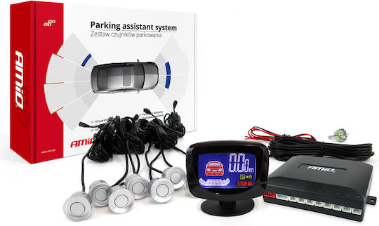 AMiO Car Parking System with Screen / Buzzer and 4 Sensors 22mm in Silver Color