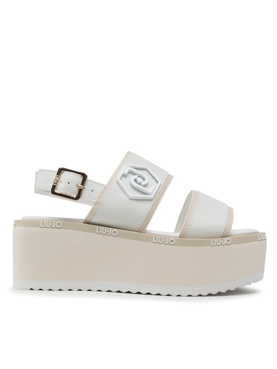 Liu Jo Aba 03 Leder Damen Flache Sandalen Flatforms in Weiß Farbe