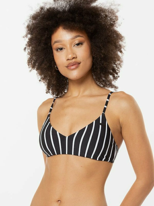 Roxy Sports Bra Bikini Top with Adjustable Straps Black Striped