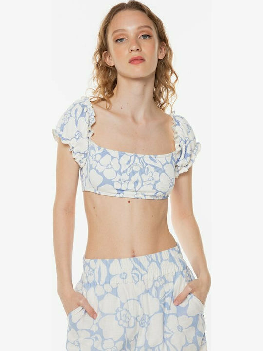 Beyond The Blue Pe umăr Top bikini Floral Albastru deschis