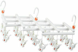 Plastic folding clothes hanger with clips - 19 clips - white