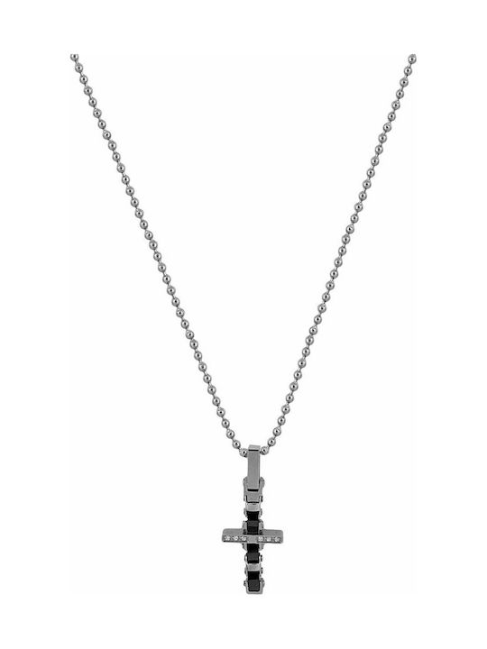 Mertzios.gr Black Men's Cross from Steel with Chain