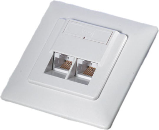 Roline Doppelter Netzsteckdose RJ45 mit Rahmen Typ Cat5 in Weiß Farbe 25.16.8486-20