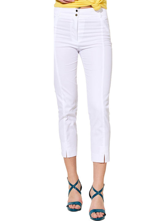 Women's Fabric Capri Trousers Slim Fit White