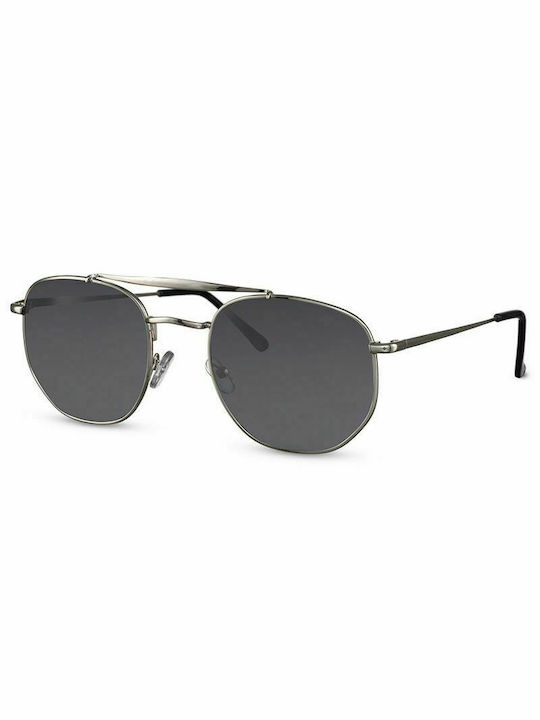 Solo-Solis Sunglasses with Silver Metal Frame and Black Lenses NDL2362