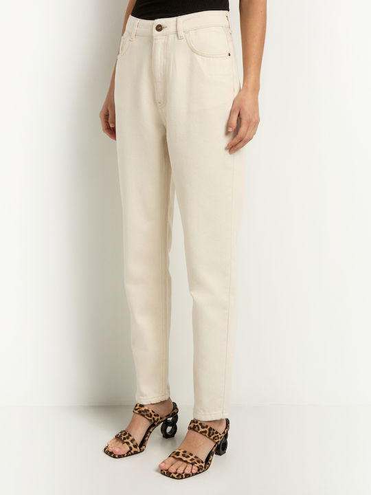 Γυναικείο Jean Παντελόνι Mid Rise σε Mom Εφαρμογή Μπεζ