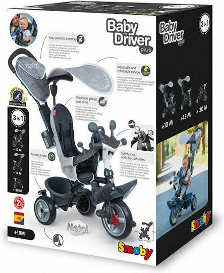 Smoby Baby Driver Plus Μετατρεπόμενο με Χειρολαβή Γονέα για 10 Μηνών Γκρι