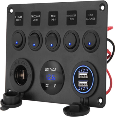 Kewig SP19 Boat Switch with Panels με 5 Αδιάβροχους Διακόπτες, 2 USB, Αναπτήρας, Βολτόμετρο
