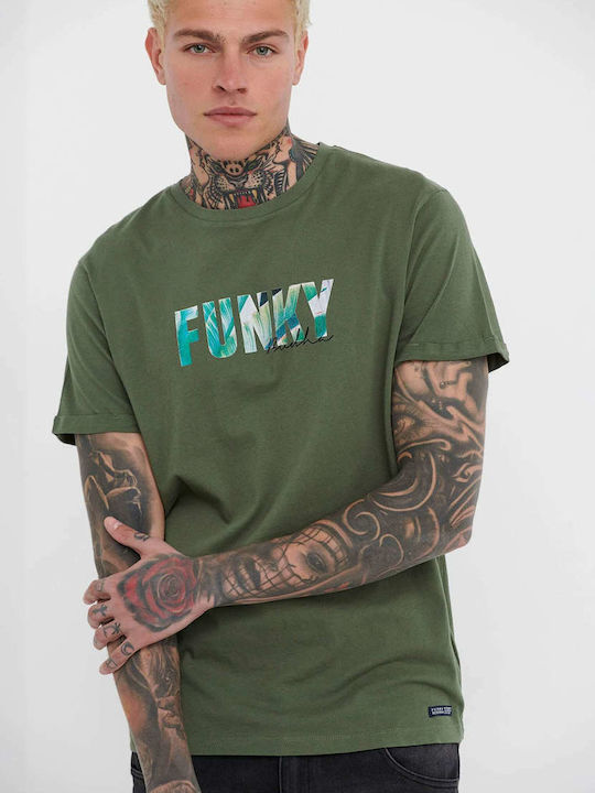 Funky Buddha T-shirt Bărbătesc cu Mânecă Scurtă Kaki