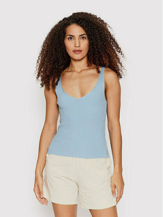 Vero Moda Damen Sommer Bluse Ärmellos mit V-Ausschnitt Hellblau