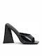 Mules from Patent Leather with Chunky High Heel in Black Color