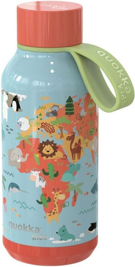 Quokka Map Of Life Kids Water Bottle Thermos Stainless Steel with Screw Cap Non Spill Light Blue 330ml