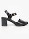 Ragazza Leather Women's Sandals Black with Chunky Medium Heel