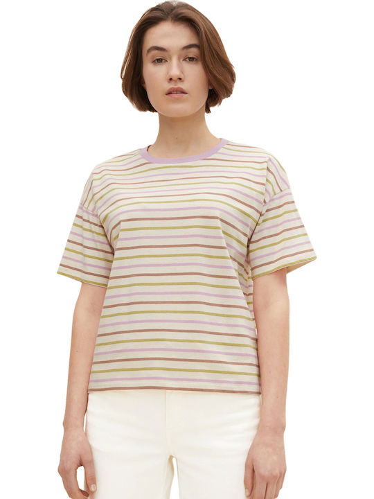 Tom Tailor Damen T-Shirt Gestreift Rose/Green