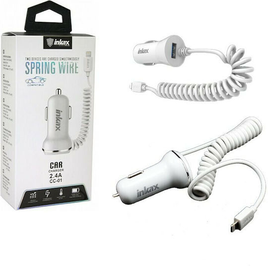 Inkax CC-01 Încărcător Auto 2.4A cu un Port: 1xUSB împreună cu Cablu Lightning