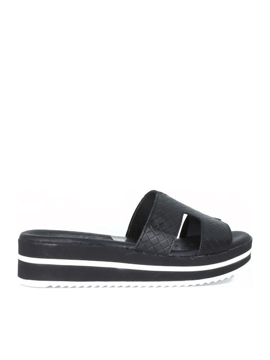 Women's Leather Platform Wedge Sandals Black
