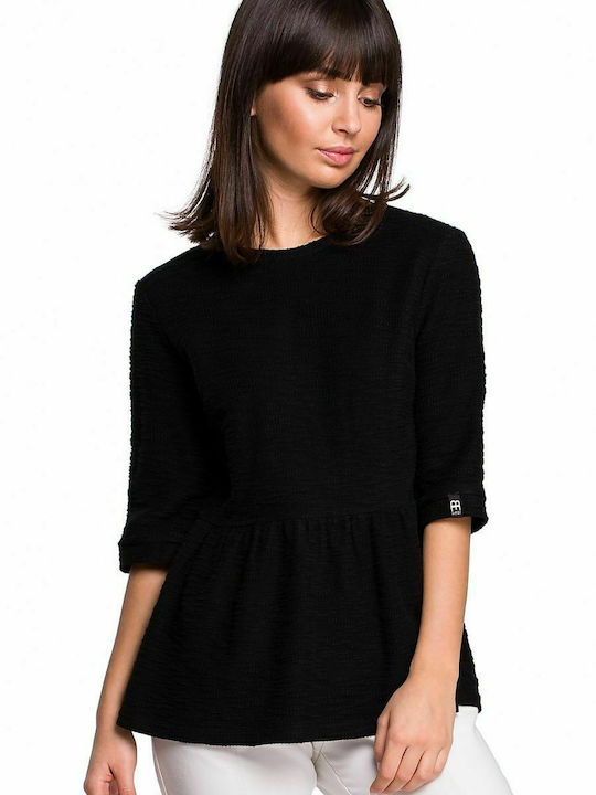 BeWear Women's Blouse Cotton with 3/4 Sleeve Black