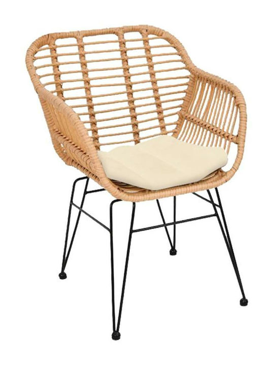 Outdoor-Sessel Rattan Salsa-W Black/Natural mit Kissen 55x56x82εκ.