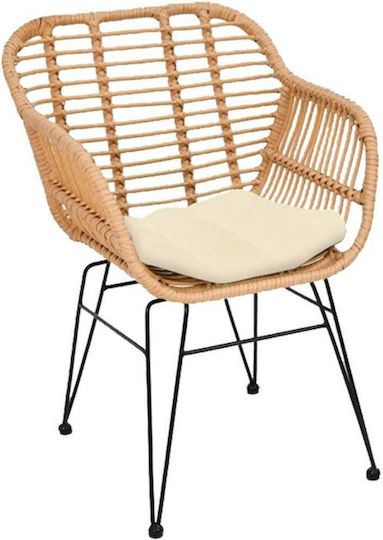 Outdoor Armchair Rattan Salsa-W Black/Natural with Cushion 55x56x82cm