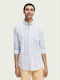 Long-sleeved Linen Shirt Striped Light Blue