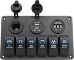 Kewig SP10 Boat Switch with Panels Πάνελ με 6 Αδιάβροχους Διακόπτες, Αναπτήρα, 2 X USB και Βολτόμετρο