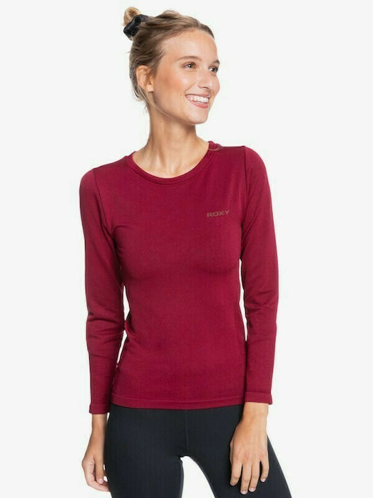 Roxy Proud Being Women's Athletic Blouse Long Sleeve Burgundy