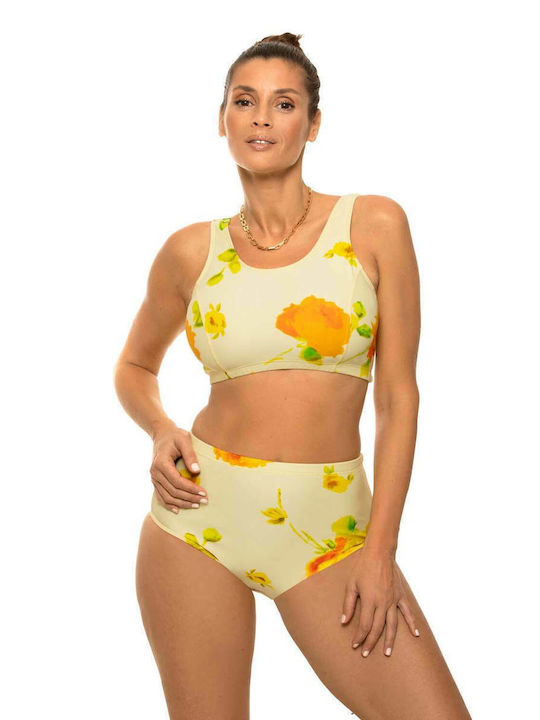 Marko Asani Set Bikini Floral Μπουστάκι Ψηλόμεσο Κίτρινο