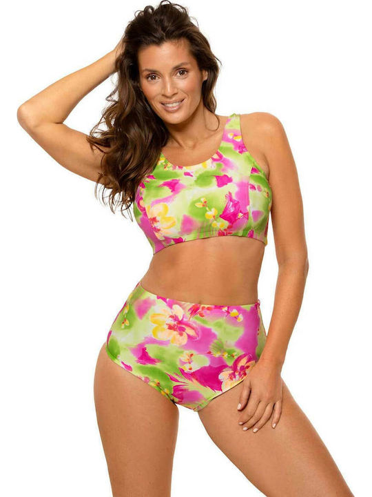 Asani Set Bikini Μπουστάκι Push Up Ψηλόμεσο Floral Green/Fuchsia